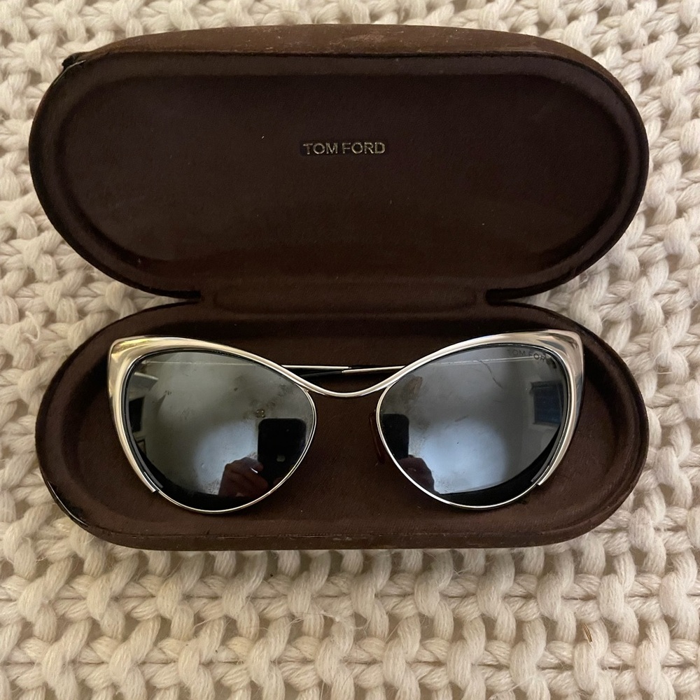 Tom Ford Silver Cat Eye Sunglasses with Black Lenses